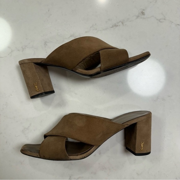 SAINT LAURENT Suede LouLou 70 Mules in Taupe - Picture 4 of 11